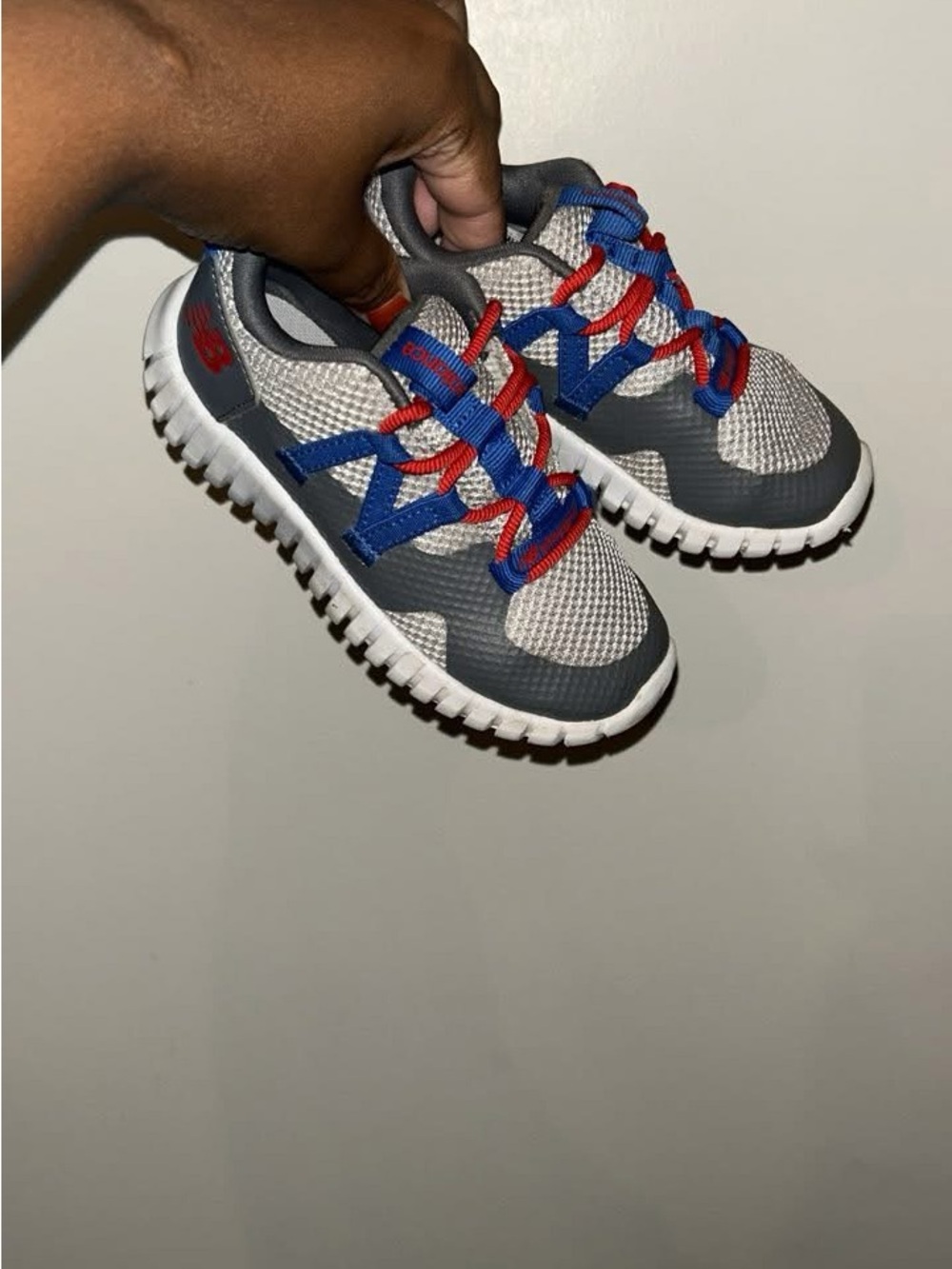 New Balance Grey Mesh Sneakers with Blue & Red Accents